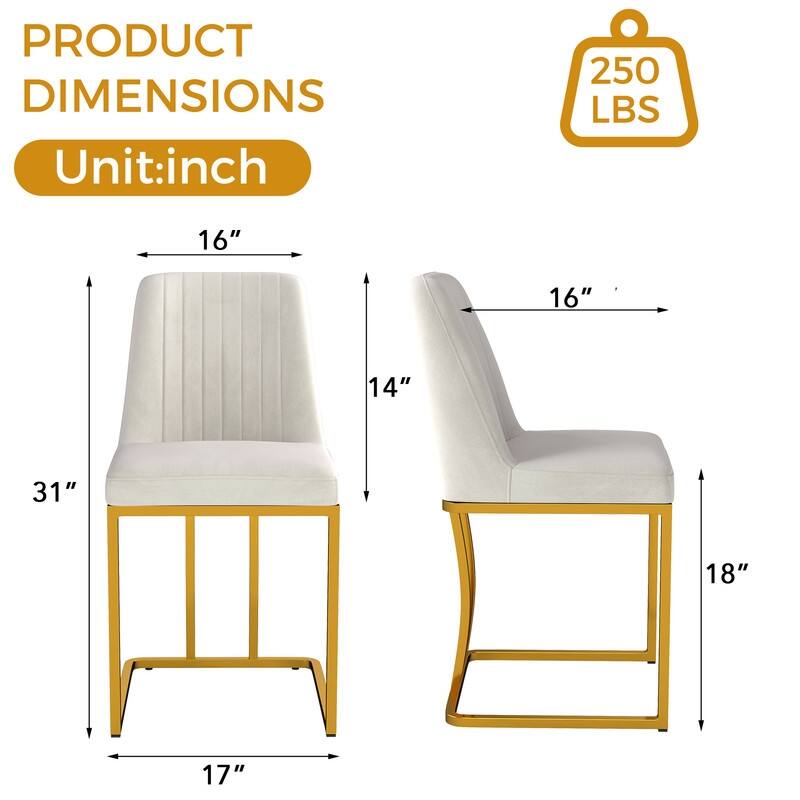 Modern and Luxury Velvet Upholstered Dining Chair with Gold Metal Legs, Set of 2