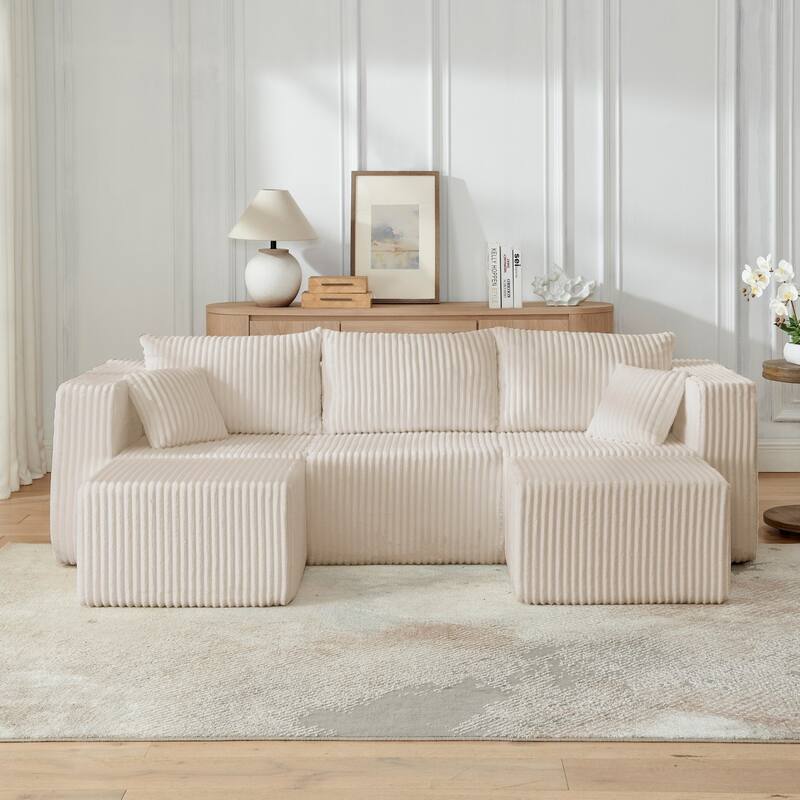 94.1" U-Shaped Sectional Sofa with Two Movable Ottomans
