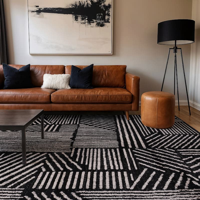 World Rug Gallery Contemporary Boho Stripes Black Area Rug - 7' 10" x 10'