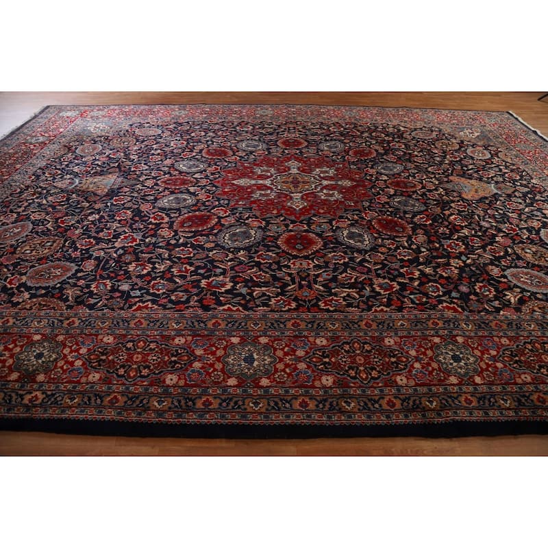 Handmade Vegetable Dye Kashmar Persian Large Rug Navy Blue Wool - 11'5" x 16'0"