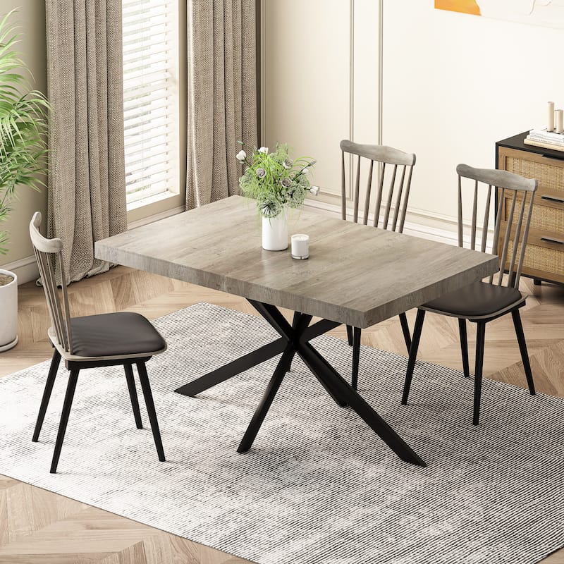 Retro Rectangular Stretch Dining Table with Cross Iron Base