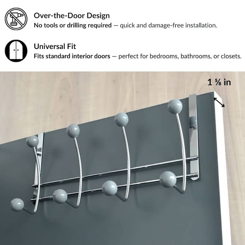 Over The Door Hook Rack with 8 Ball Ends - 15 L x 4 W x 7.5 H