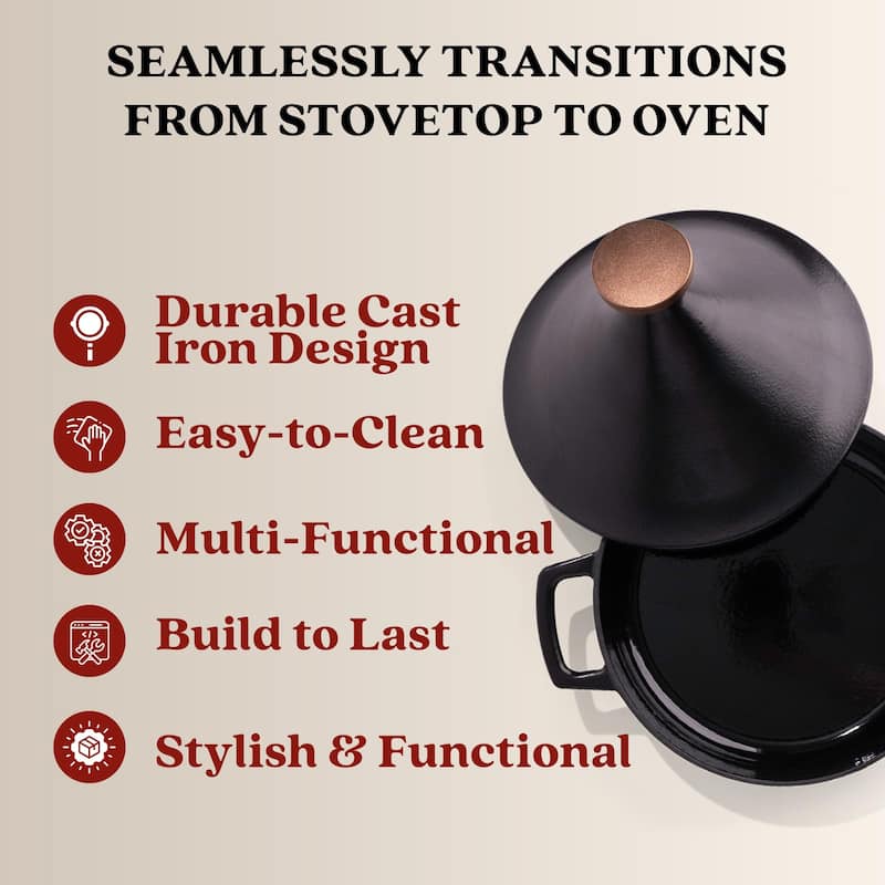 Alva Nori 3 Qt. Enameled Cast Iron Tagine Pot - 11" Black