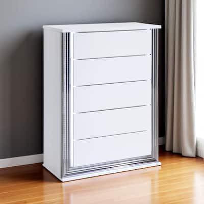 HomeRoots 49" White Wood Lighted Five Drawer Dresser