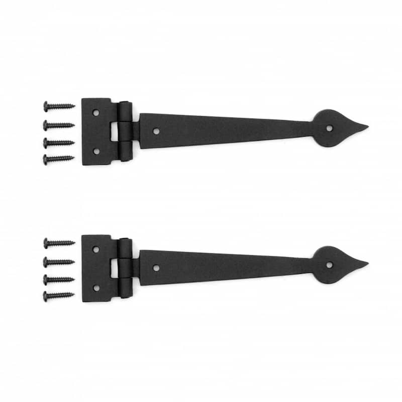 Black Wrought Iron Strap Hinge Pair 7-3/8" Spear Tip Flush Mount Strap Hinges with Mounting Hardware Renovators Supply