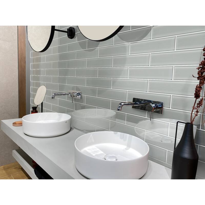 Apollo tile 3" x 12" Colorway Glossy Gray Glass Tile (5 sq ft/case) - 20 Pack