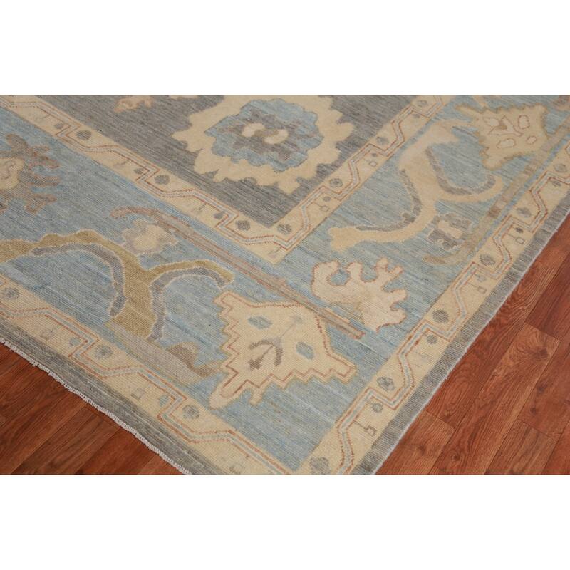 Hand Knotted Oriental 100% Wool Carpet Transitional All-Over Greys & Charcoal Oushak Area Rug - 12' 0'' X 8' 10''