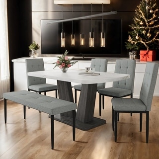 Modern 6-Piece Dining Table Set with 4 Chairs & 1 Bench - Bed Bath ...