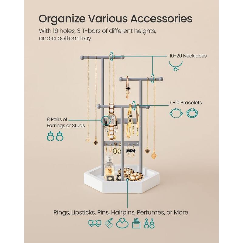 Metal Frame Jewelry Display Stand Holder with Hexagonal Base - 7"D x 8"W x 14.1"H