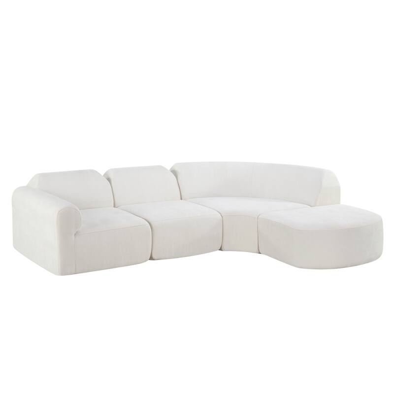 111" Modern Curved Sectional Sofa with Ottoman, 3-Piece Upholstered Deep Seat Sofa Set
