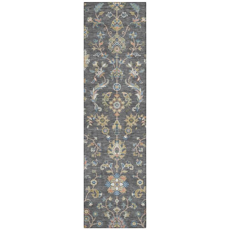 Machine Washable Indoor/ Outdoor Traditional Basalt Chantille Rug