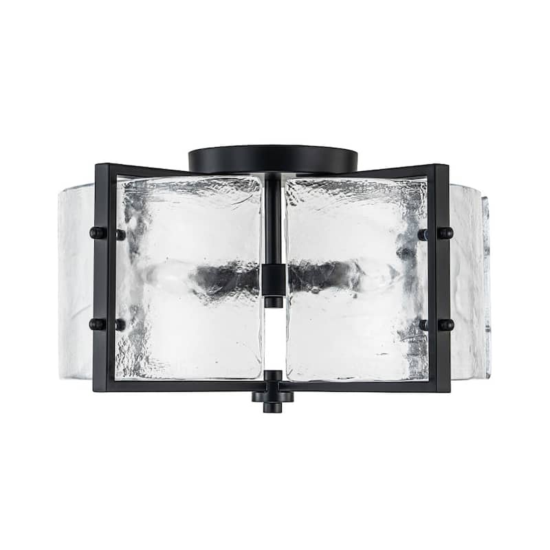 Modern Entryway 4-Light Handmade Glass Drum Semi Flush Mount - Matte Black - 16.7in