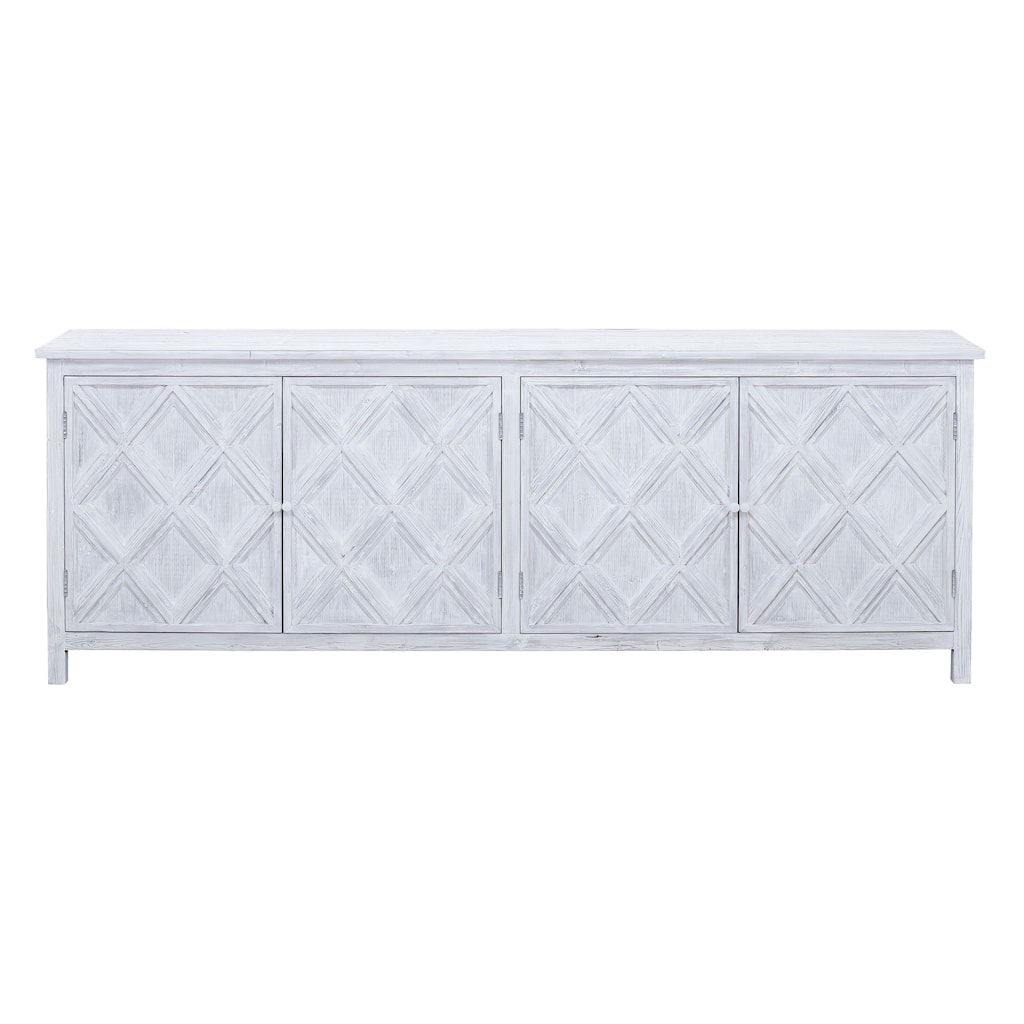 Kendra 94" Reclaimed Pine White Washed Painted Carved Sideboard