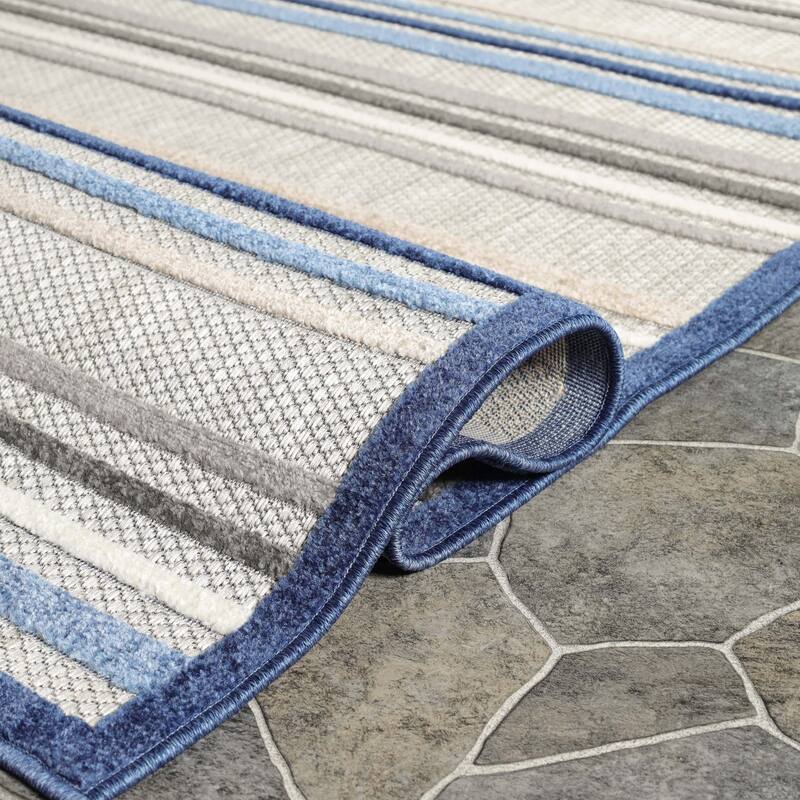 Superior Coastal Stripe Geometric Modern Indoor Outdoor Area Rug