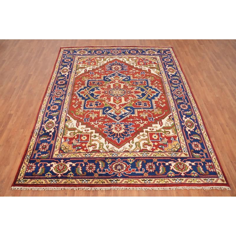 Hand Knotted Oriental 100% Wool Carpet Traditional Medallion Oranges & Rust Heriz (serapi) Area Rug - 10' 1'' X 8' 0''