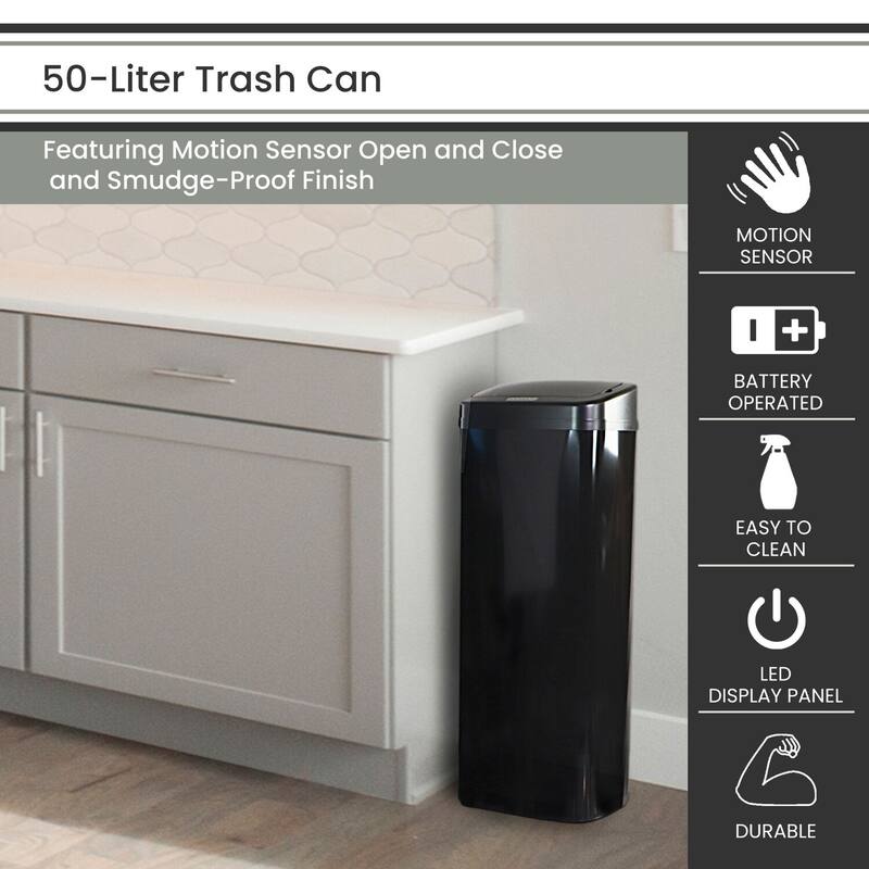 Hanover 50-Liter / 13.2-Gallon Trash Can with Sensor Lid in Black
