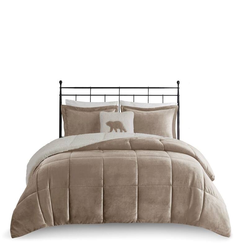 GDF Studio - Alton Plush to Sherpa Down Alternative Comforter Set - Taupe & Ivory
