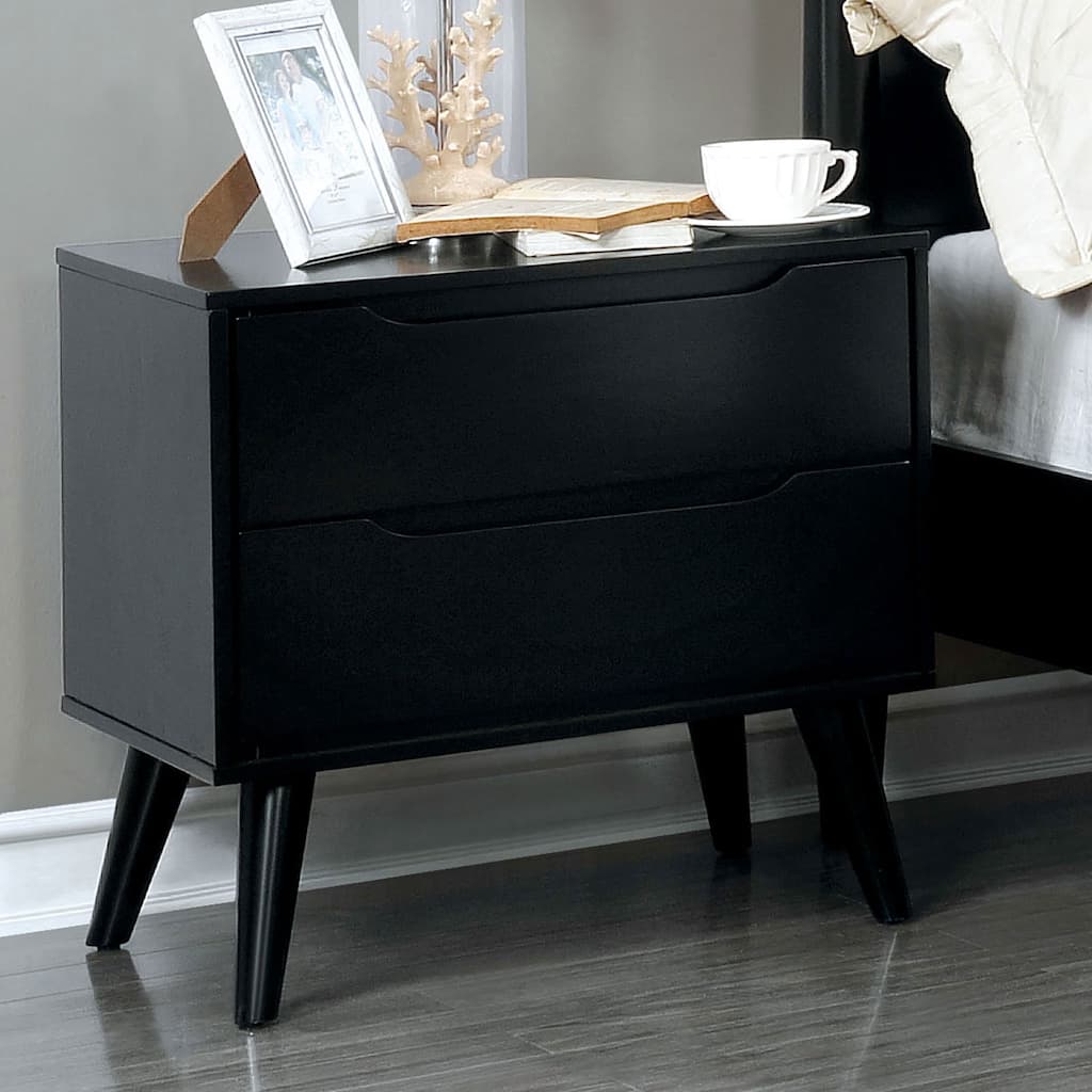 1pc Nightstand Solid wood Round Tapered Legs 2-Drawers