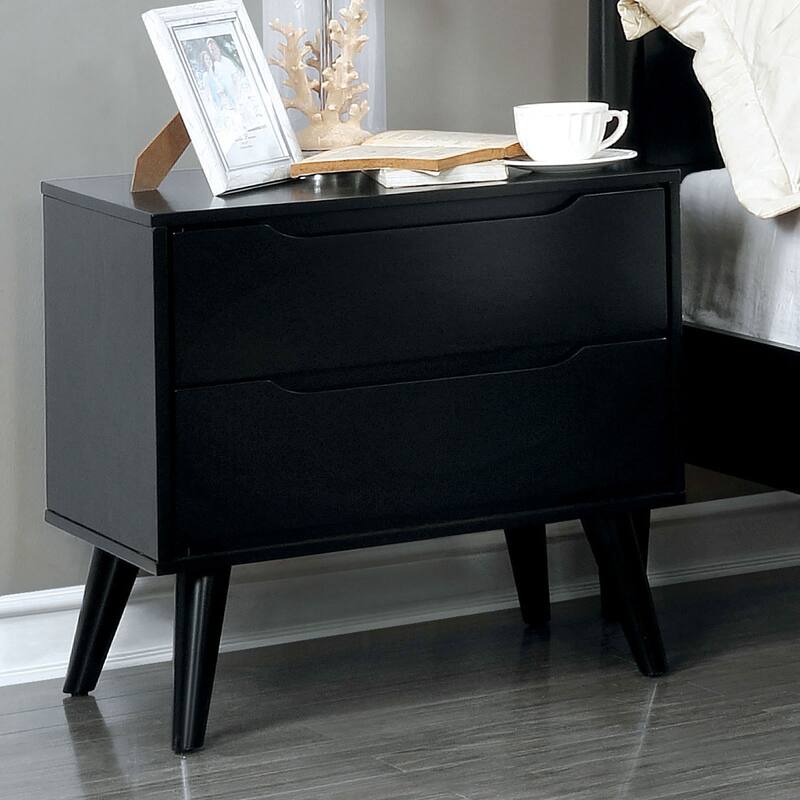 Mid-Century Modern Black Nightstand, Solid Wood Bedroom Furniture - Black