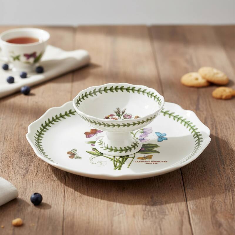 Portmeirion Botanic Garden Chip and Dip Set - 11 in Platter and 5.5 in Dip Bowl