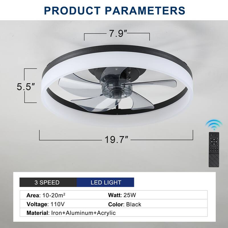 Cusp Barn 20" Dimmable LED Ceiling Fan,Reversible Modern Smart Fan Light,6 Speeds,Quiet DC Motor with APP Control for Indoor