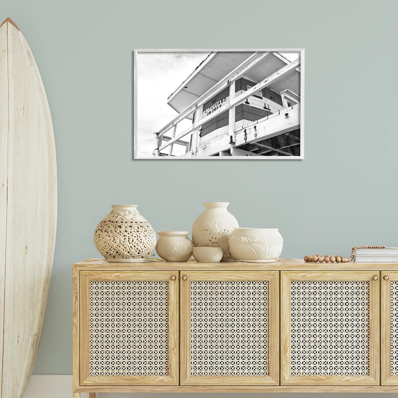 Stupell Lifeguard Building on Beach Framed Giclee Art Design By Seven Trees Design