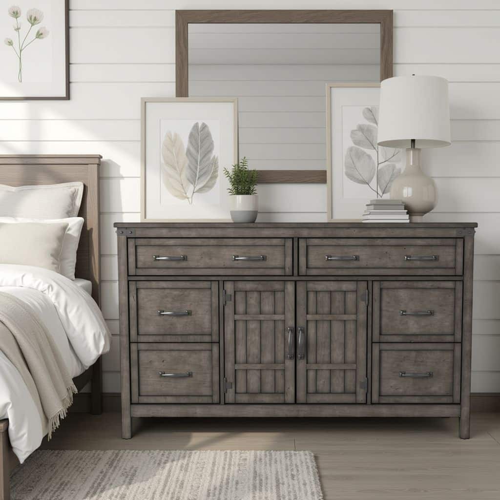 Bridgevine Home Storehouse 6 Drawer, 2 Door Dresser, Smoked Grey Finish