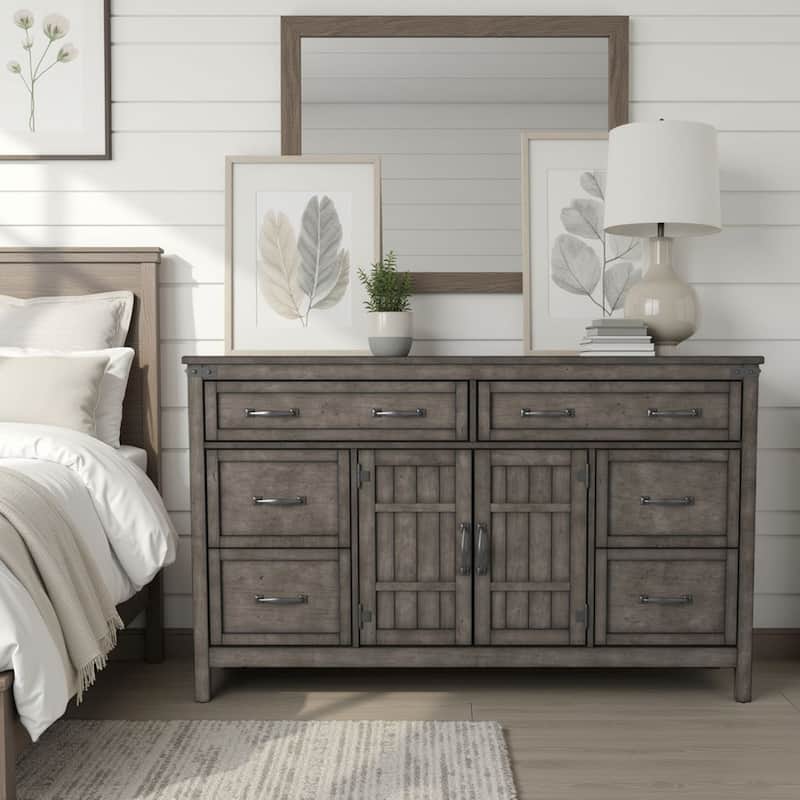 Bridgevine Home Storehouse 6 Drawer, 2 Door Dresser, Smoked Grey Finish