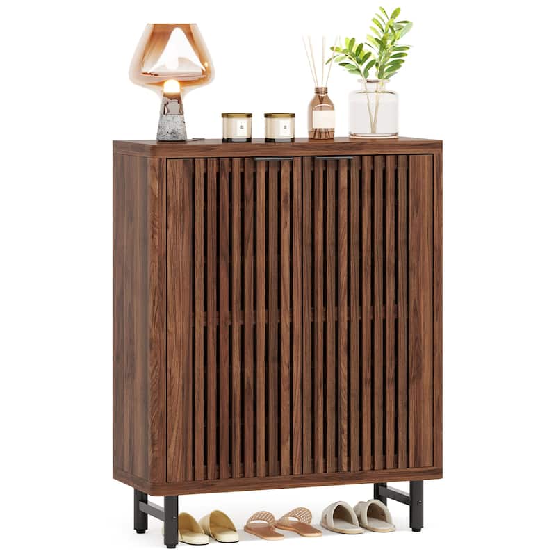 Wooden Bathroom Floor Cabinet, Adjustable Shelves Large Storage Sideboard Accent Cabinet for Bathroom Kitchen Living Room