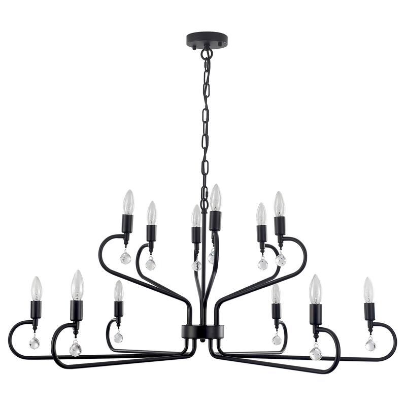 12-Light Black Metal Chandelier with Adjustable Chain