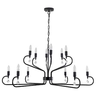 12-Light Black Metal Chandelier with Adjustable Chain