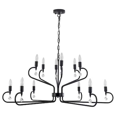 12-Light Black Metal Chandelier with Adjustable Chain
