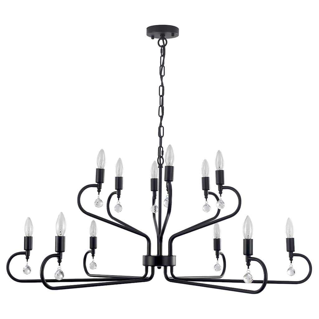 12-Light Black Metal Chandelier with Adjustable Chain