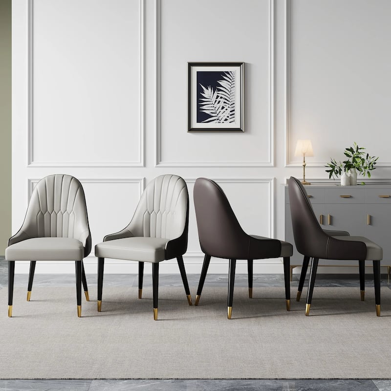 Dining Chair Modern Accent Chairs Faux Leather Side Chairs (Set of 4) - Dark Brown/Beige