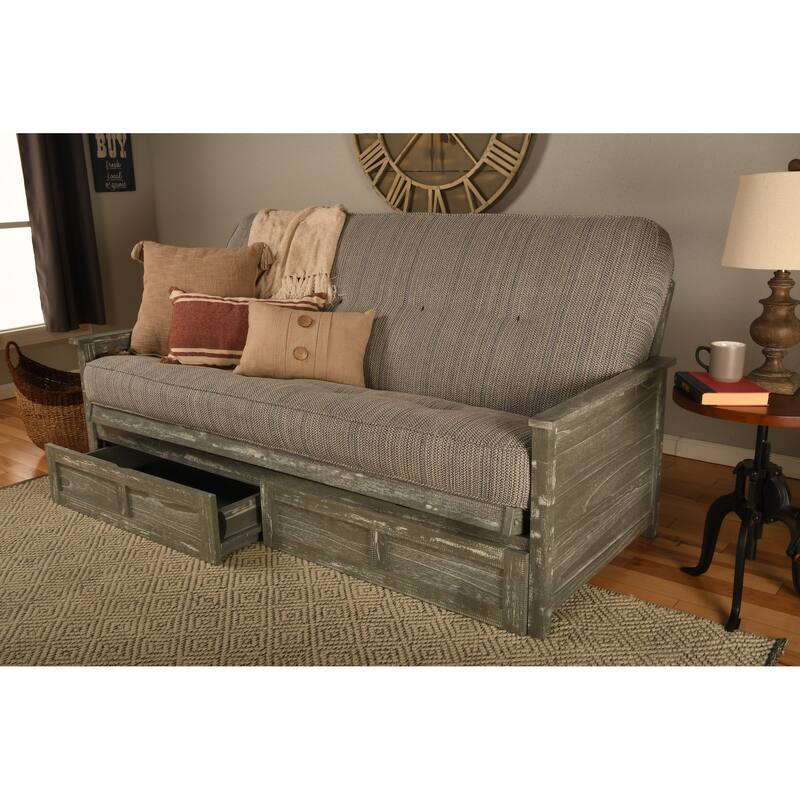 Somette Lexington Full-size Futon Set with Storage in Weathered Gray Finish with Mattress - Taxi Seaport