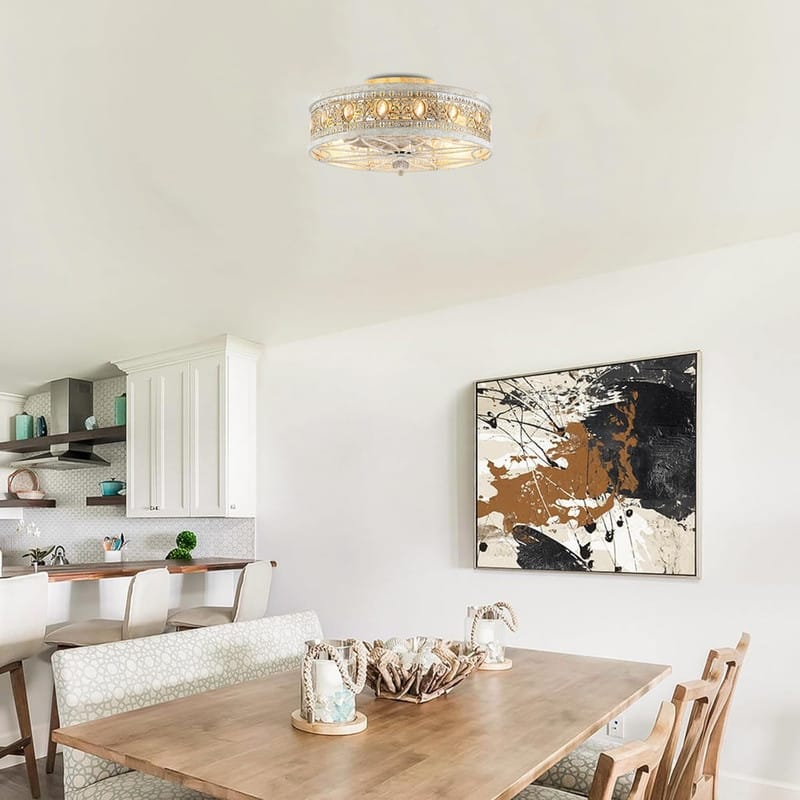 18 Inch ceiling fan antique white gold ceiling remote fan metal, Crystal lights with fans ceiling - N/A