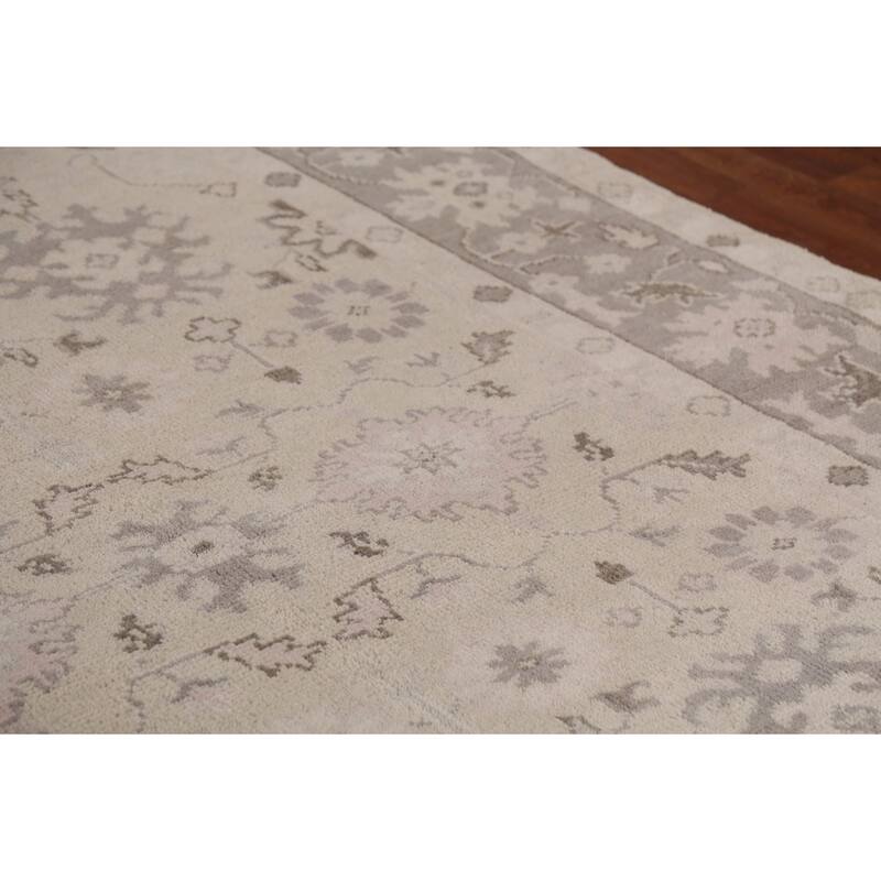 Ivory Oushak Indian Area Rug Hand-Knotted Wool Carpet - 6'3"x 8'8"