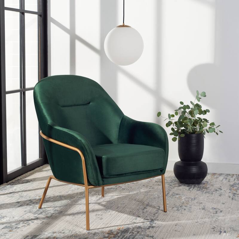 SAFAVIEH Eleazer Glam Velvet Accent Chair - 26.3" W x 31.8" L x 34" H - Malachite Green/Gold