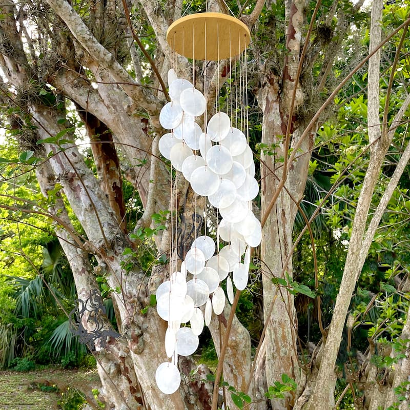 Set Of 2 White Capiz Shell Wind Chimes Elegant 29-Inch Hanging