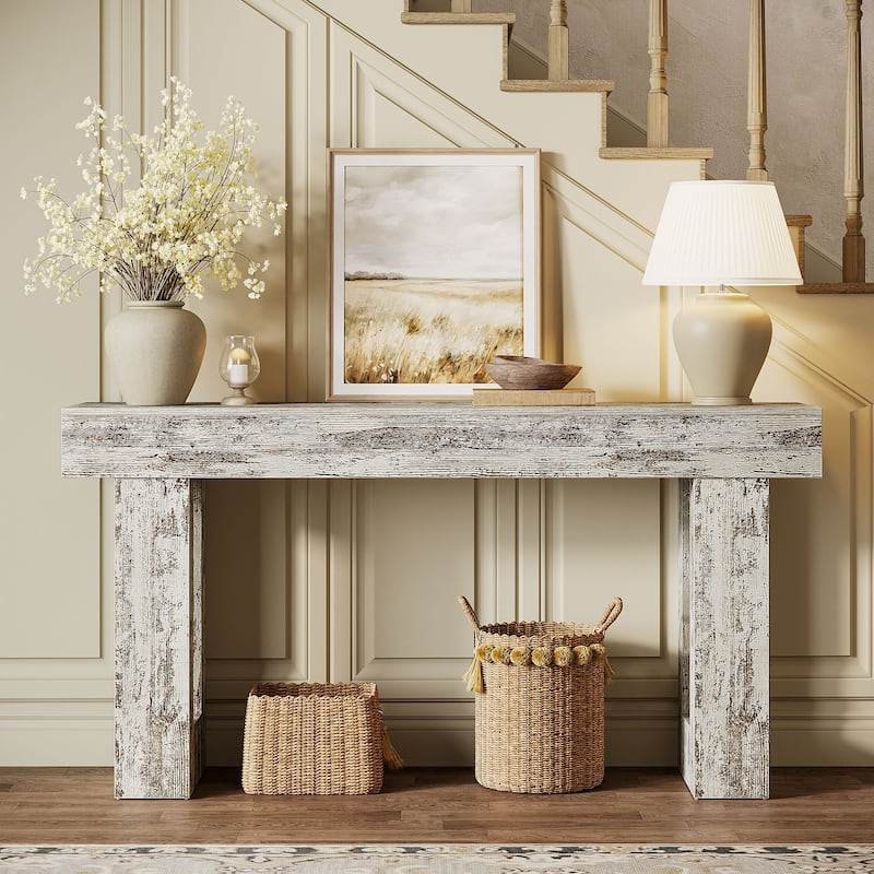 63-Inch Farmhouse Wooden Sofa Console Entryway Table for Living Room