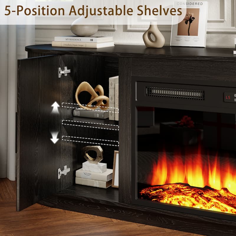 BOSSIN 60"Modern Electric Fireplace TV Stand with Fluted Panels, Adjustable Shelves, 5-Level Flame Brightness for TVs up to 70"