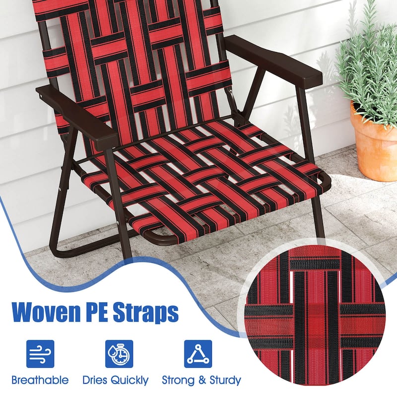 Costway Folding Beach Chairs Set of 2 with Armrests for Adults Loads
