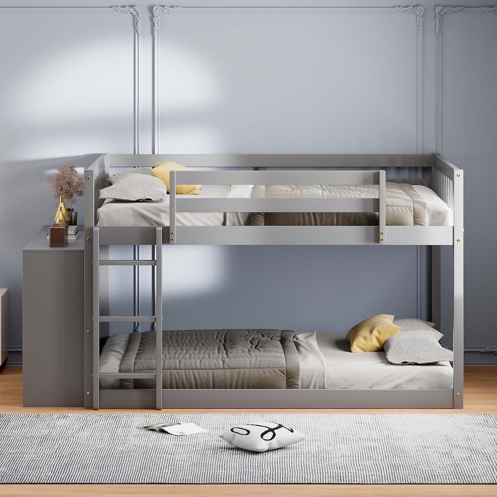Full over Full Bunk Bed with 4 Drawers and 3 Shelves