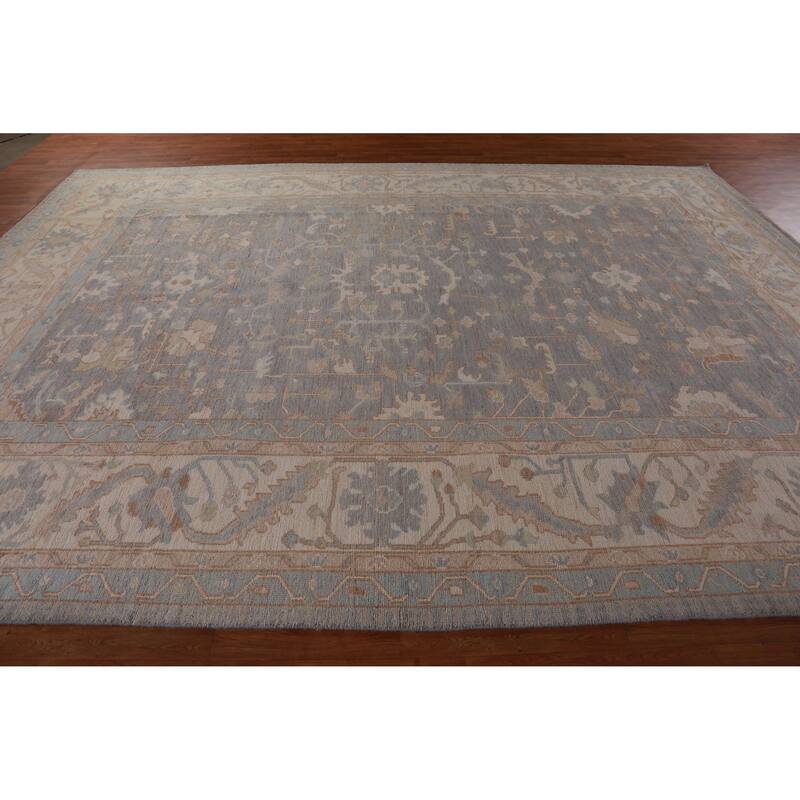 Hand Knotted Oriental 100% Wool Carpet Transitional All-Over Greys & Charcoal Oushak Area Rug - 13' 10'' X 10' 1''