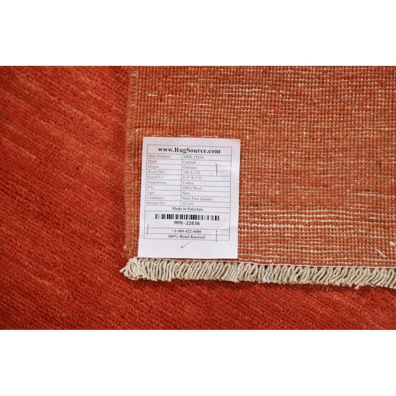 Modern Gabbeh Oriental Area Rug Hand-Knotted Contemporary Wool Carpet - 5'0" x 6'6"