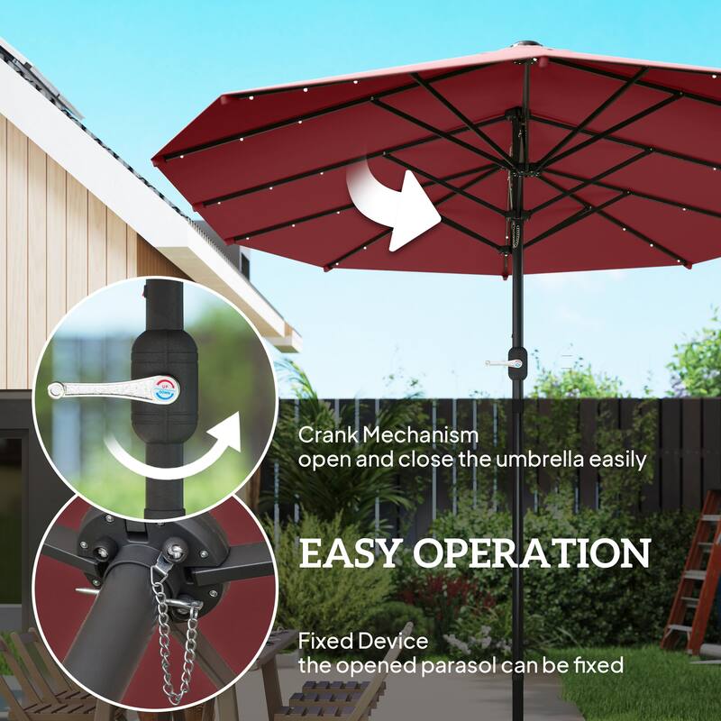 Double-Sided Large Patio Umbrella with Crank Handle Outdoor Canopy for Backyard Garden or Patio