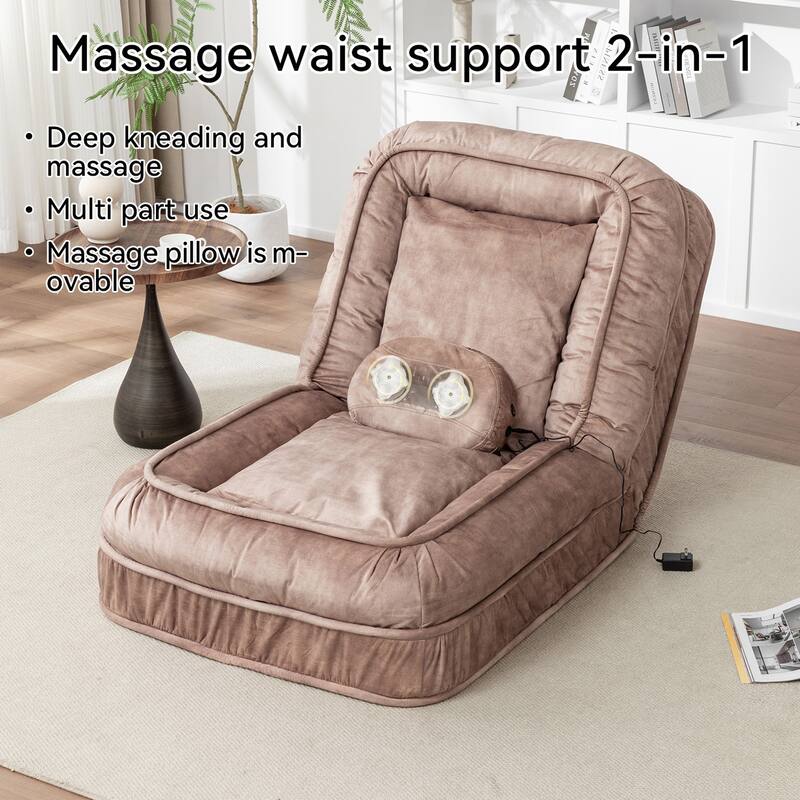 Upholstered Human & Pet Bed with 5 Adjustable Positions, Massage Pillow & 2 Soft Pillows, Brown