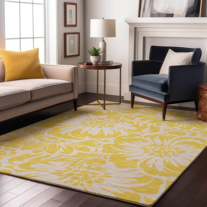 Premium Washable Super Soft Modern Floral Mayfield Rug - Yellow - 10' x 14' - Rectangle
