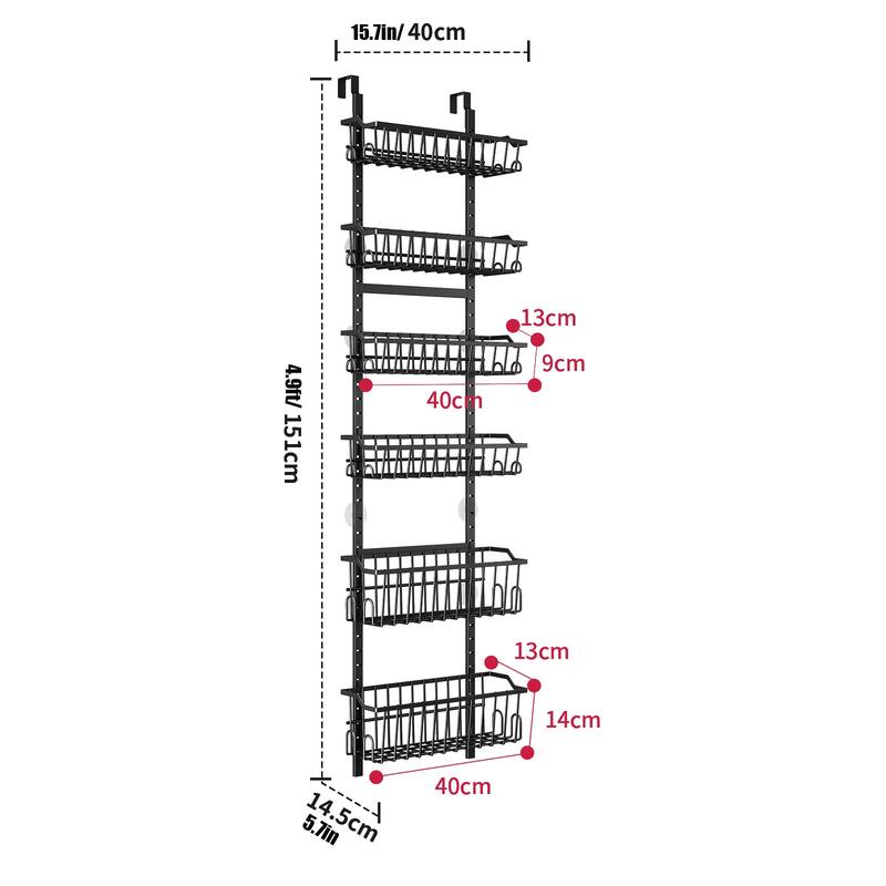 Over The Door Pantry Organizer, 6-Tier 8-Tier Over The Door Organizer with Adjustable Metal Hanging Baskets