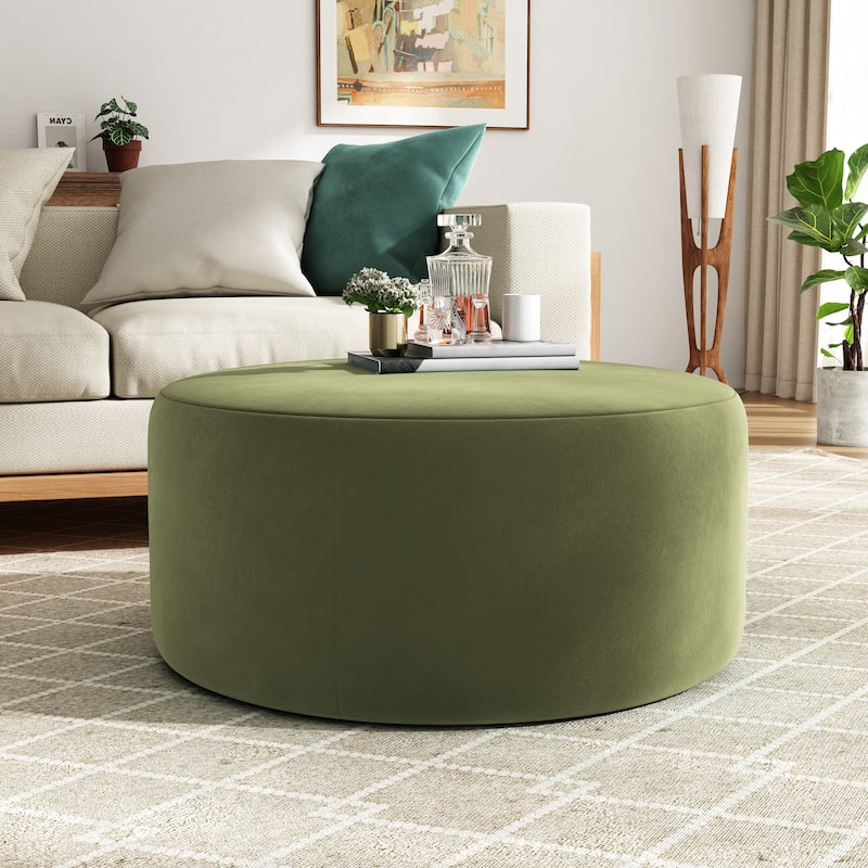 Olias Velvet Upholstered Round Ottoman by Christopher Knight Home - New Velvet+Pine+Plywood - Olive Green